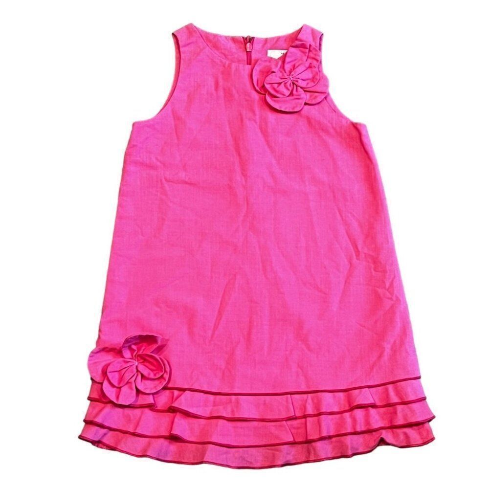 Florence Eiseman Pink Ruffle Hem Floral Applique Sleeveless Dress Size 4T